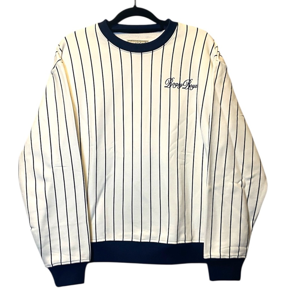 Bogey Boys Pinstripe Crewneck Pullover NEW Mens Large Navy Blue White Sweatshirt